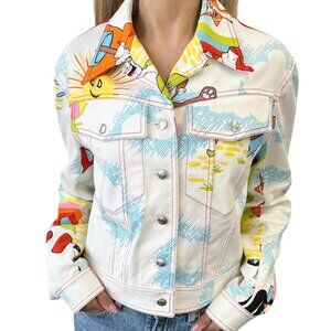 Christian Dior Vintage 2002 Cartoon Print Denim Jacket Top #36 White [106069]
